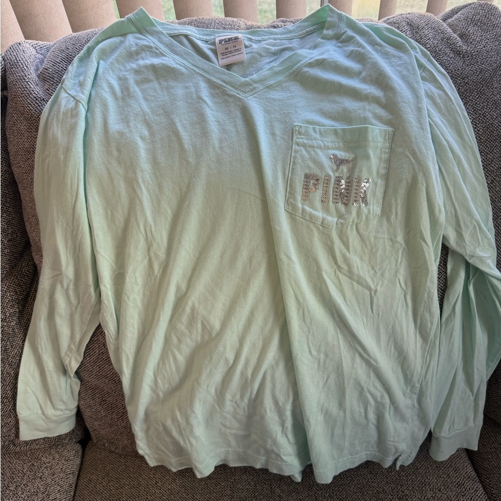 Victoria's Secret PINK Light Green V-Neck Tee